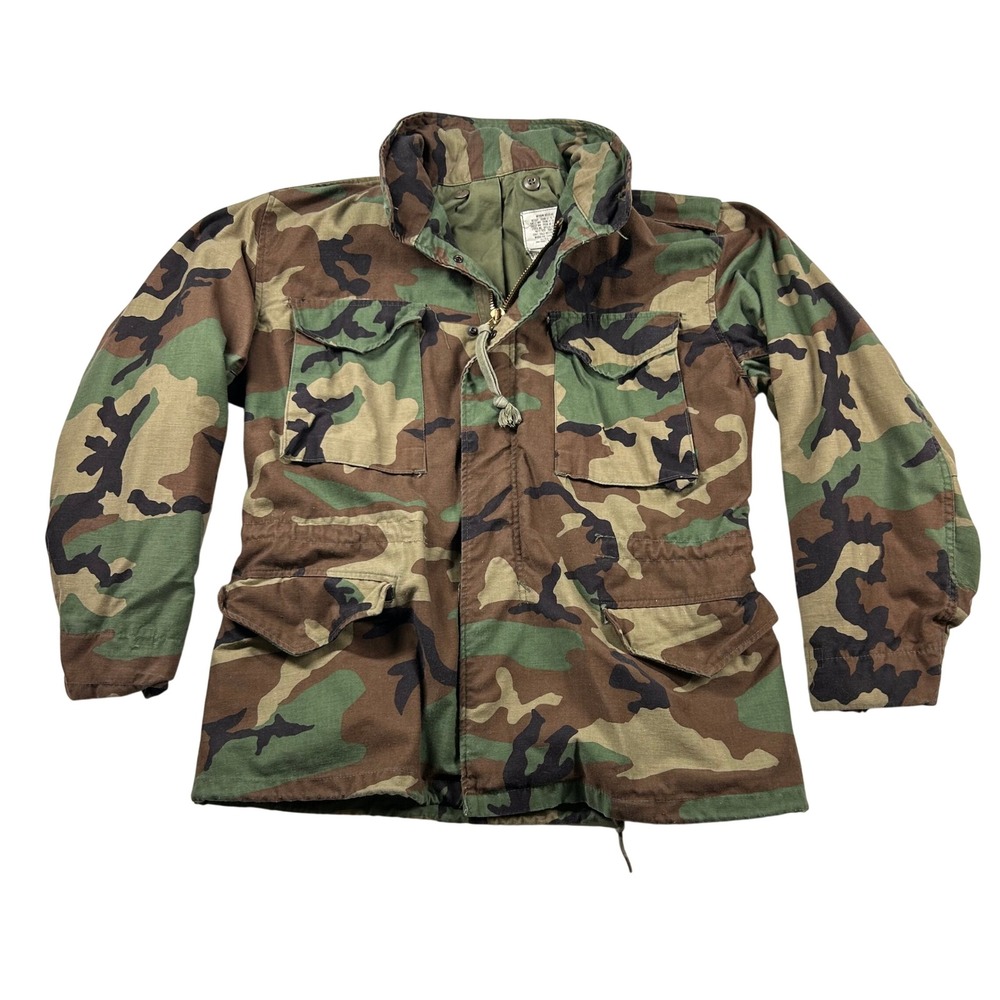 Vintage US Military M65 Medium Regular Field Jacket Woodland Camo 1980s Scovill